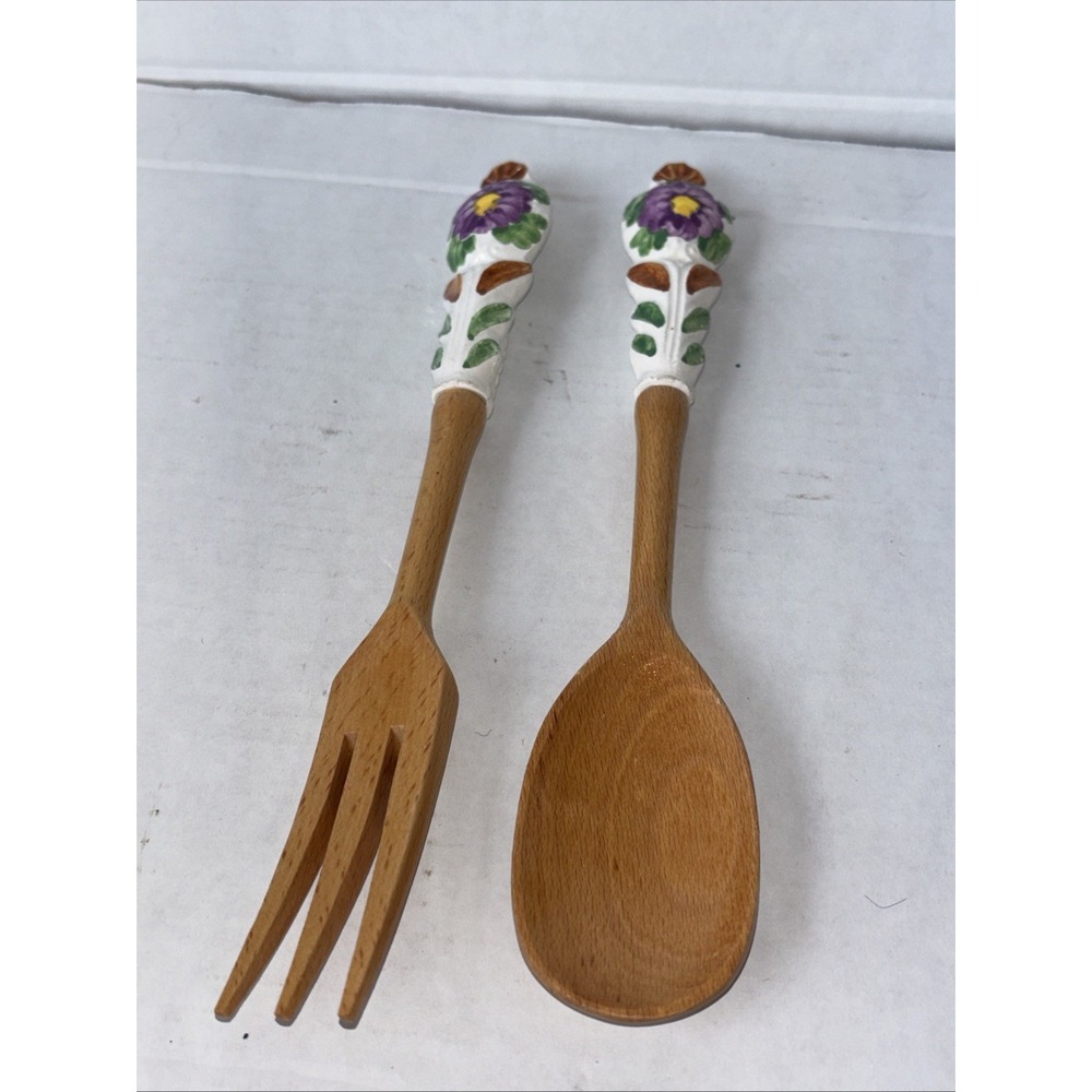 Salad Serving Set Made in Italy Hand‎ Painted Ceramic Utensil's